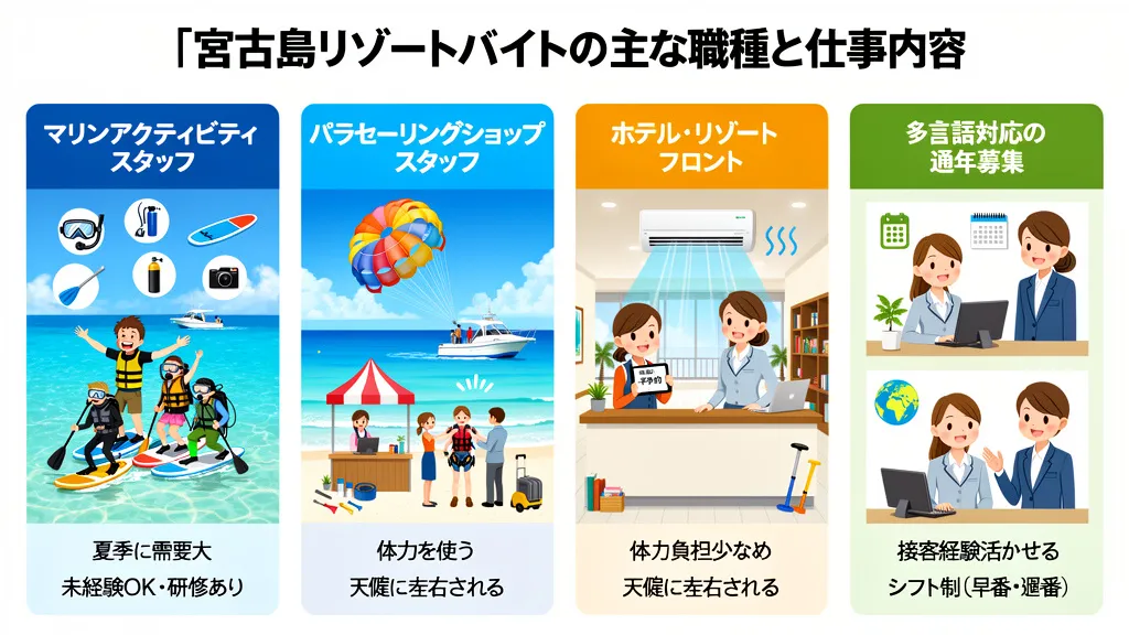 宮古島リゾートバイトの主な職種と仕事内容