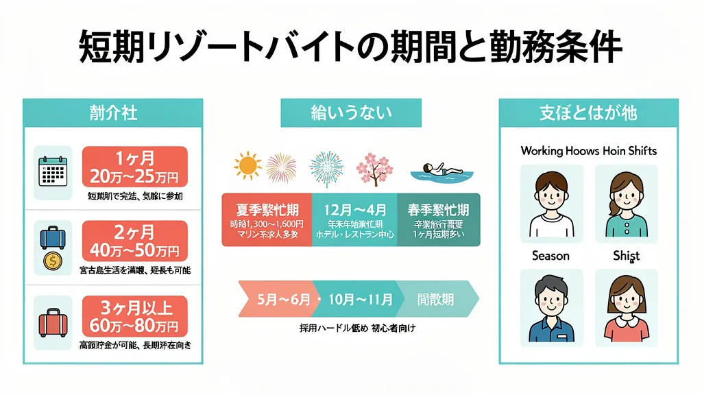 短期リゾートバイトの期間と勤務条件