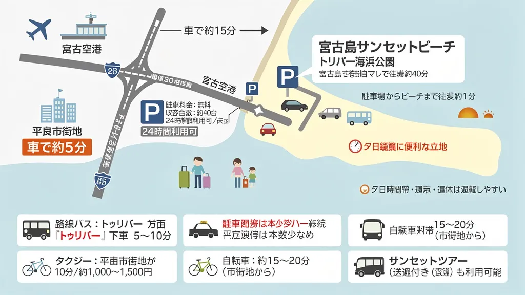 宮古島サンセットビーチへのアクセスと駐車場