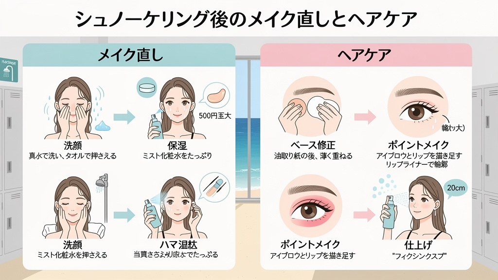 シュノーケリング後のメイク直しとヘアケア