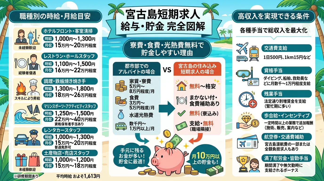 宮古島の短期求人で期待できる給与・時給相場
