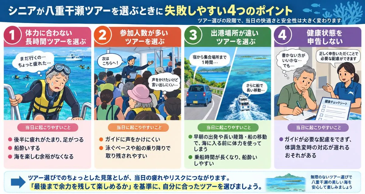シニアが八重干瀬ツアーを選ぶときに失敗しやすいポイント