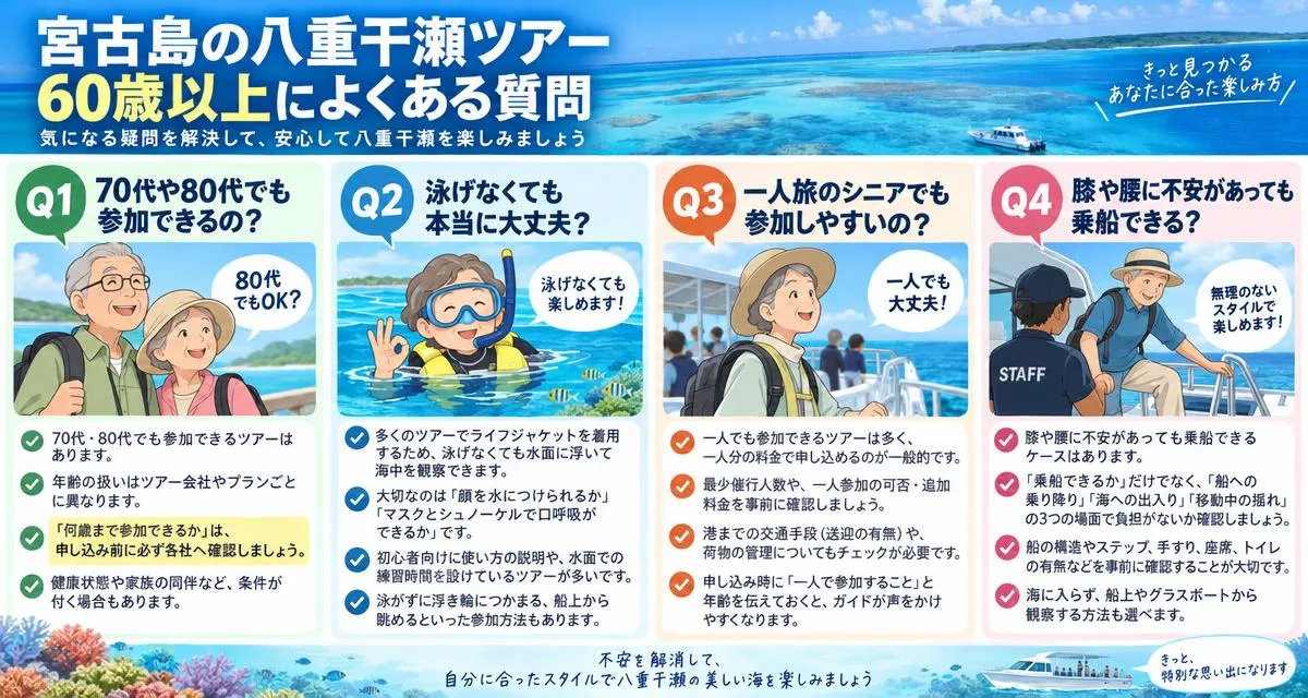 宮古島の八重干瀬ツアーと60歳以上に関するよくある質問