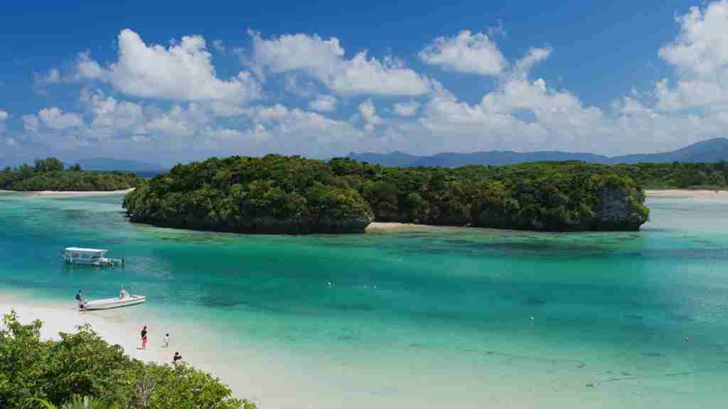 透き通ったエメラルドグリーンの海が写る石垣島の画像